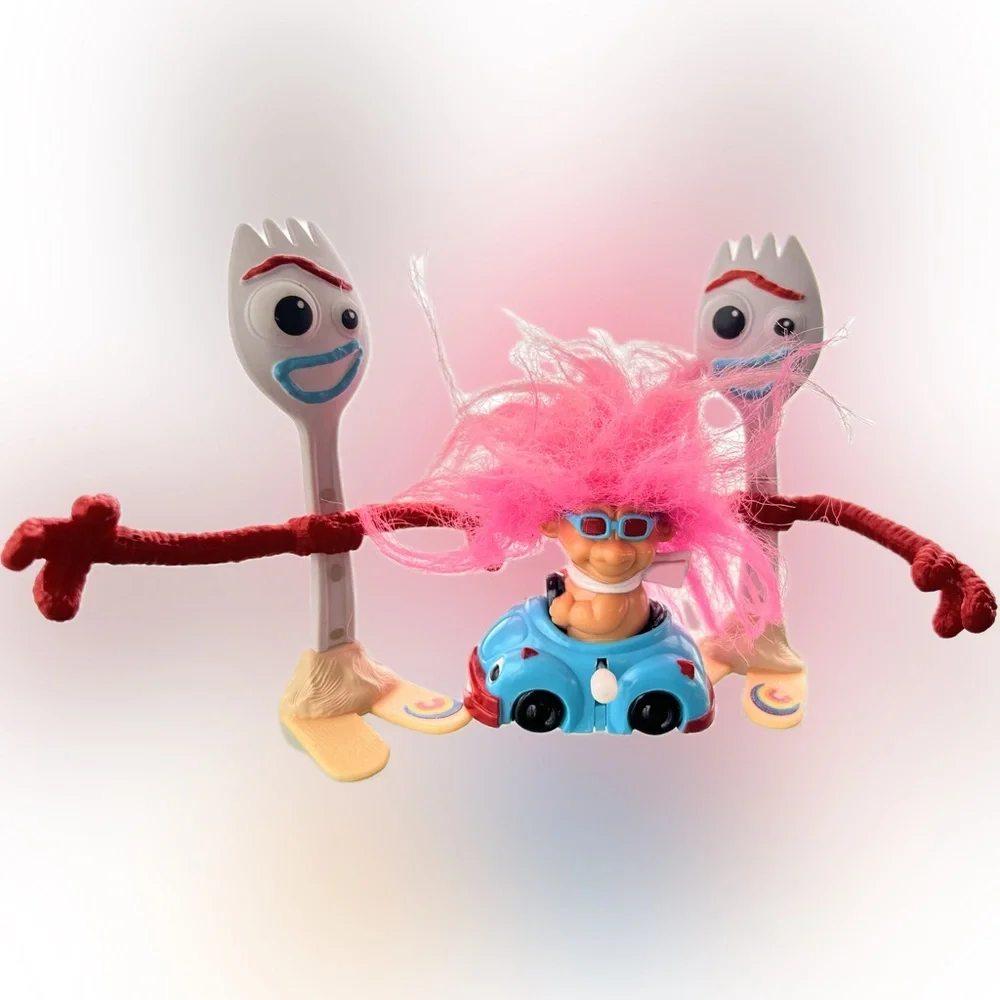🍴Forky Figure Duo + Vintage 90s Russ Wind-Up Car Troll Toy Story 4 Bundle Set 3